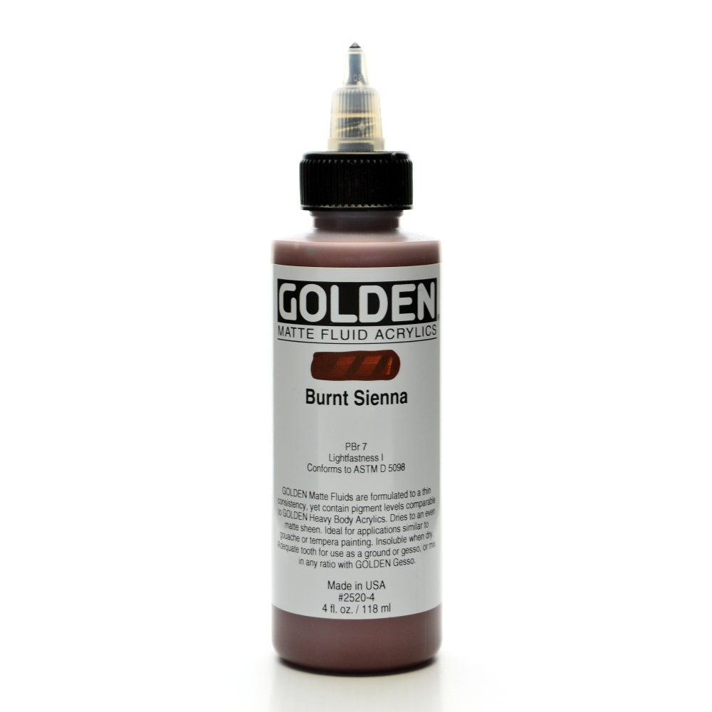 GOLDEN ARTIST COLORS, INC. 2520-4 Golden Matte Fluid Acrylic Paint, 4 Oz, Burnt Sienna