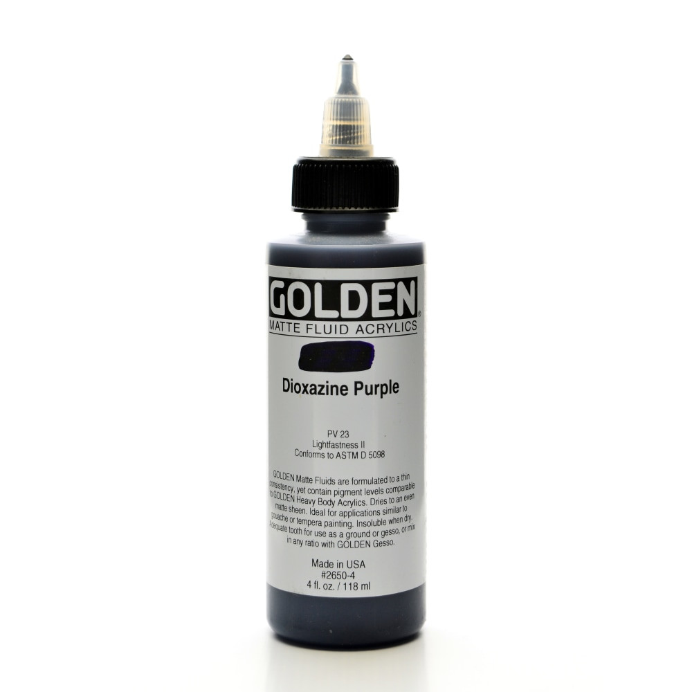 GOLDEN ARTIST COLORS, INC. Golden 2650-4  Matte Fluid Acrylic Paint, 4 Oz, Dioxazine Purple