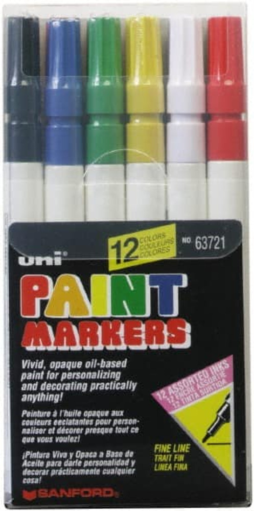 Uni-Ball 63721 Paint Pen Marker: Black, Dark Blue, Gold, Green, Violet, White & Yellow, Oil-Based, Fine Point