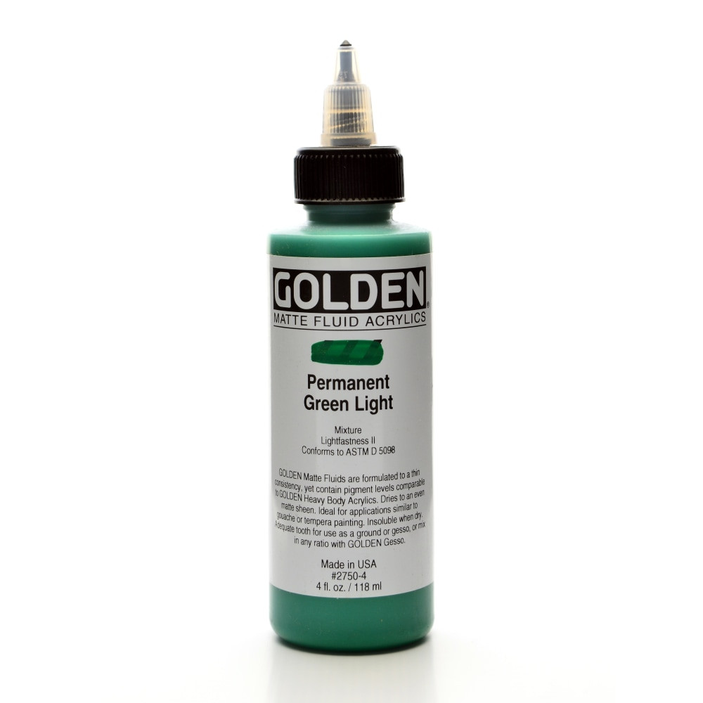 GOLDEN ARTIST COLORS, INC. Golden 2750-4  Matte Fluid Acrylic Paint, 4 Oz, Permanent Green Light