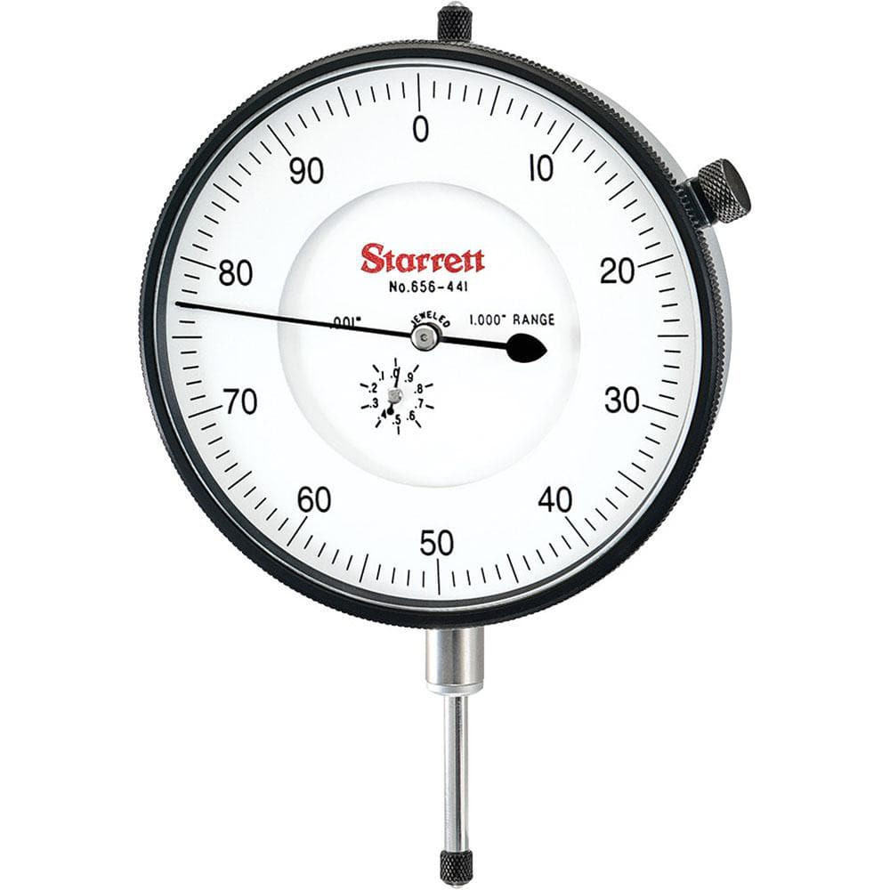 Starrett 53789 Dial Drop Indicator: 0 to 1" Range, 0-100 Dial Reading, 0.001" Graduation, 3-5/8" Dial Dia