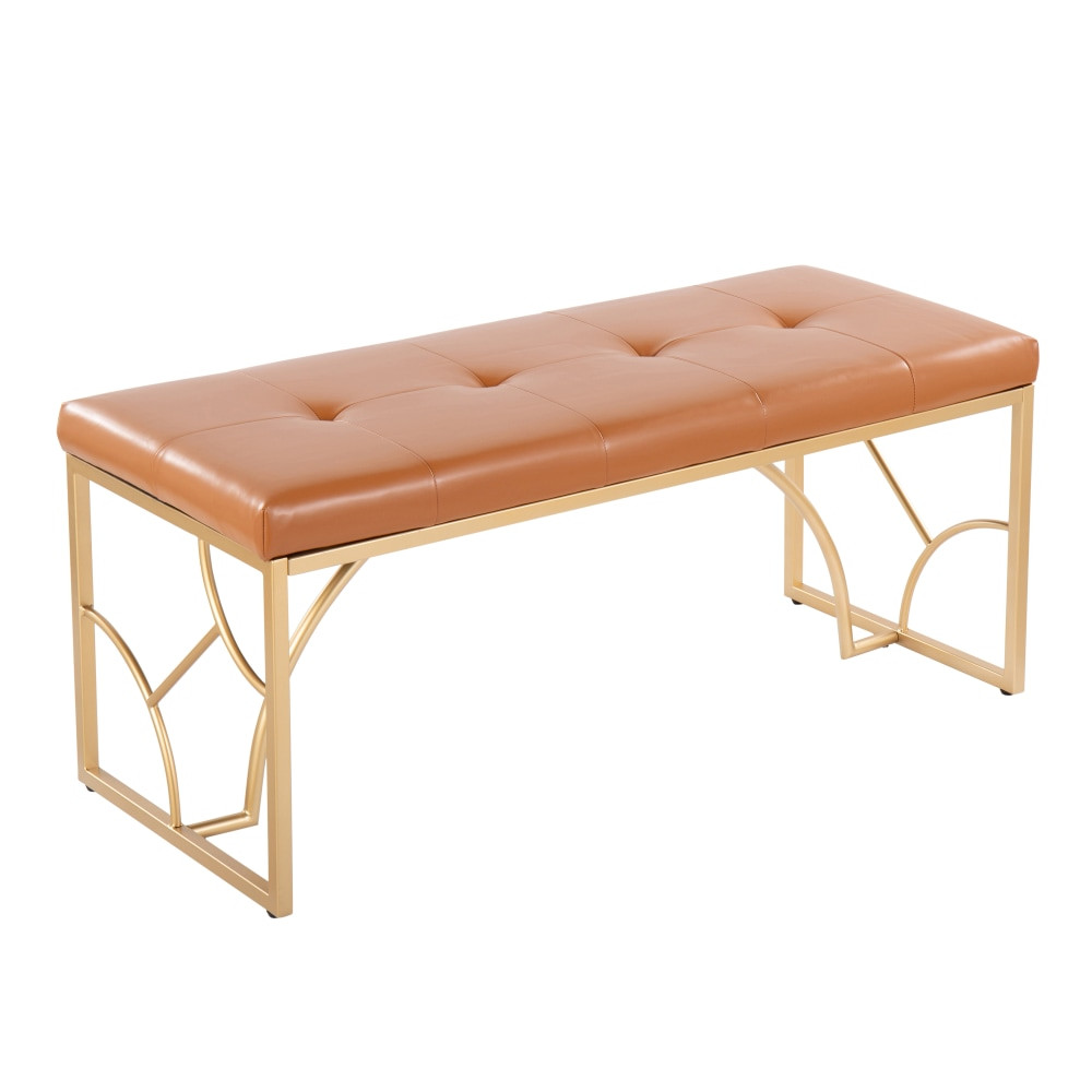 LUMISOURCE, LLC 38886 LumiSource Constellation Contemporary Faux Leather Bench, Camel/Gold