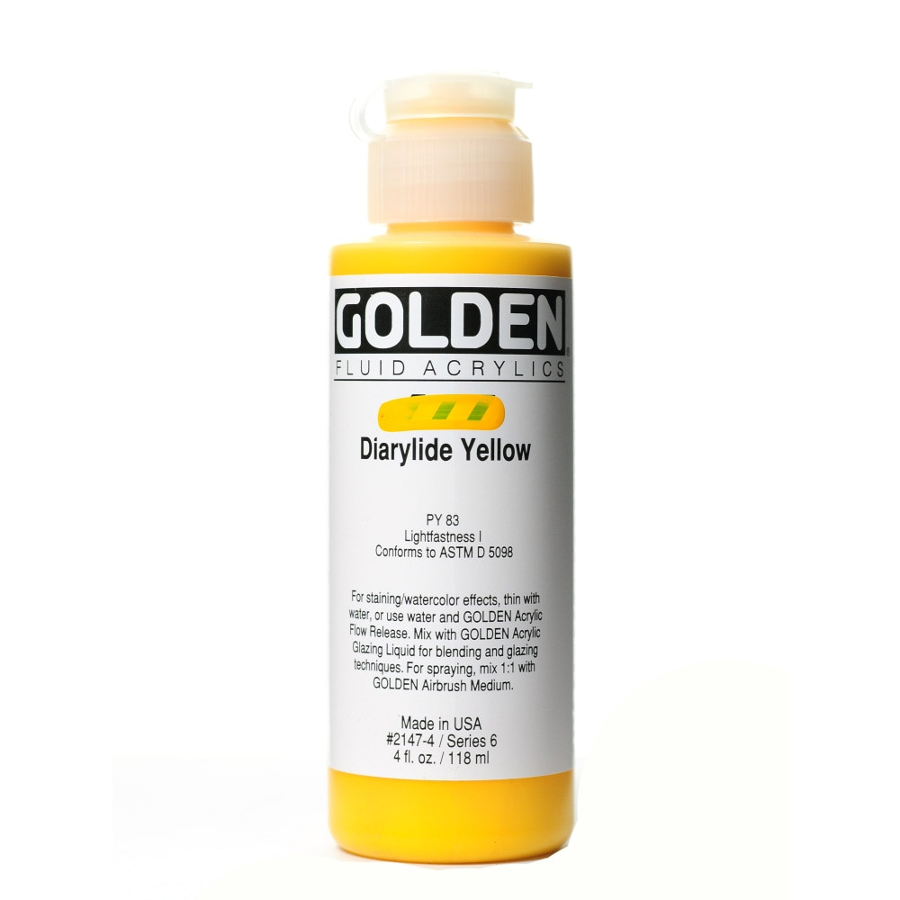 GOLDEN ARTIST COLORS, INC. Golden 2147-4  Fluid Acrylic Paint, 4 Oz, Diarylide Yellow