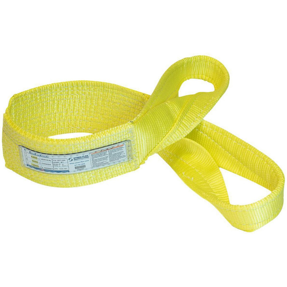 Stren-Flex EET-1-903-04 Eye & Eye Sling: 3" Wide, 4' Long, 4,800 lb Vertical, 3,800 lb Choker, 9,600 lb Basket, Nylon