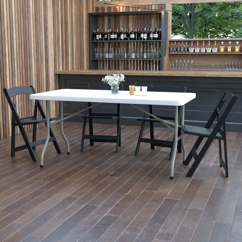 FLASH FURNITURE DADYCZ152  Plastic Folding Table, 29inH x 30inW x 60inD, Granite White