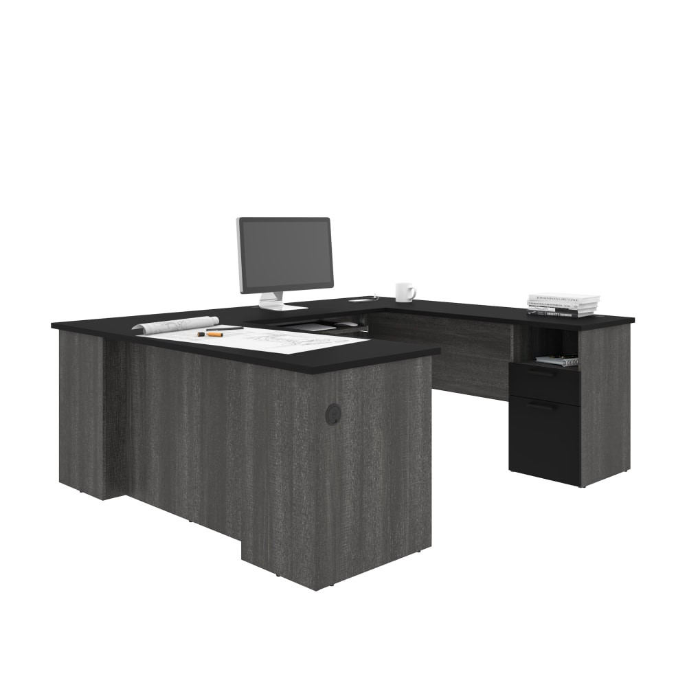 BESTAR INC. 181851-000018 Bestar Norma 71inW U- Or L-Shaped Corner Desk, Black/Bark Gray