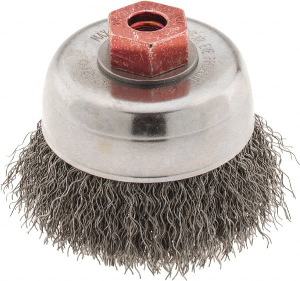 Weiler 93639 Cup Brush: 3" Dia, 0.014" Wire Dia, Steel, Crimped