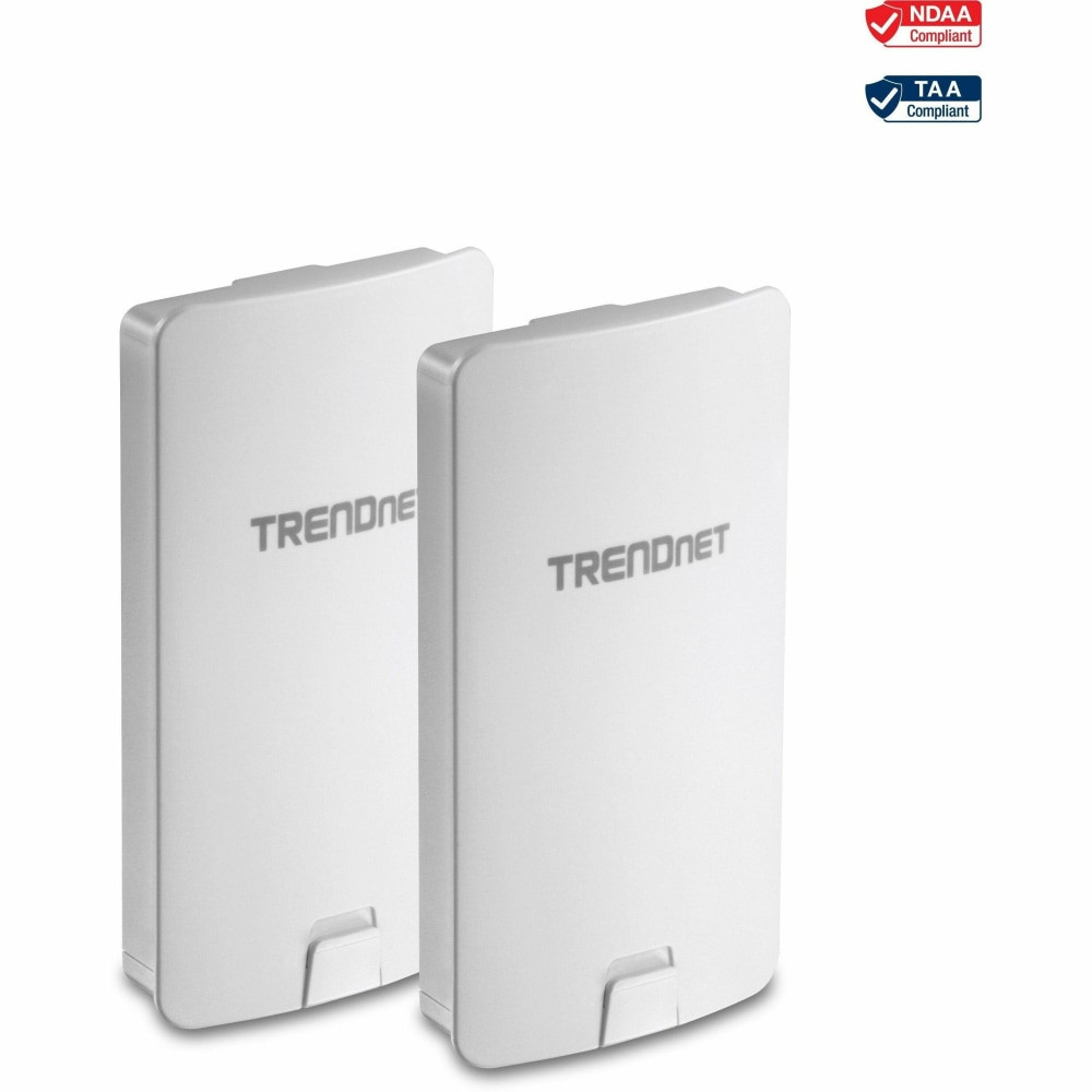 Includes two preconfigured TEW-840APBO access points  14 dBi directional antennas  Proprietary PoE power adapters included  Supports Access Point, WDS Bridge, WDS Access Point, WDS Station, and Client Bridge modes  NDAA / TAA compliant (U.S. and Canada only)  5GHz WiFi AC867 point-to-point bridge kit  IP56 outdoor weather rated housing  1 x Gigabit PoE (in) port, and 1 x Gigabit port