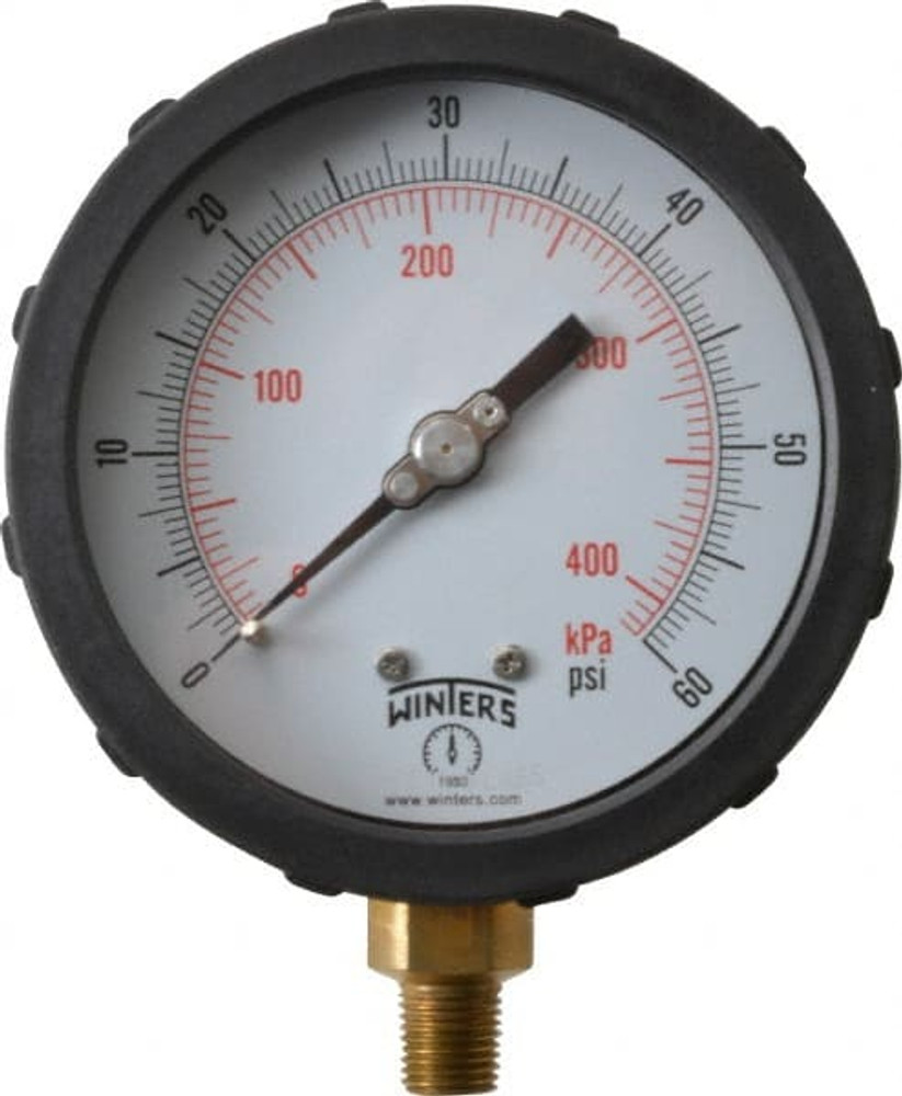 Winters PCC603C3Y4SGC Pressure Gauge: 4" Dial, 0 to 60 psi, 1/4" Thread, NPT, Lower Mount