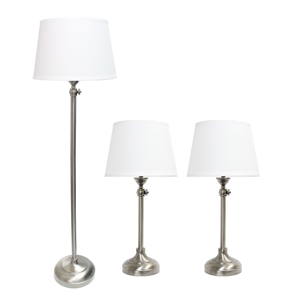 ALL THE RAGES INC LHS-1005-BN Lalia Home Manhattan Extendable Metal Lamp Set, White/Brushed Nickel, Set Of 3 Lamps