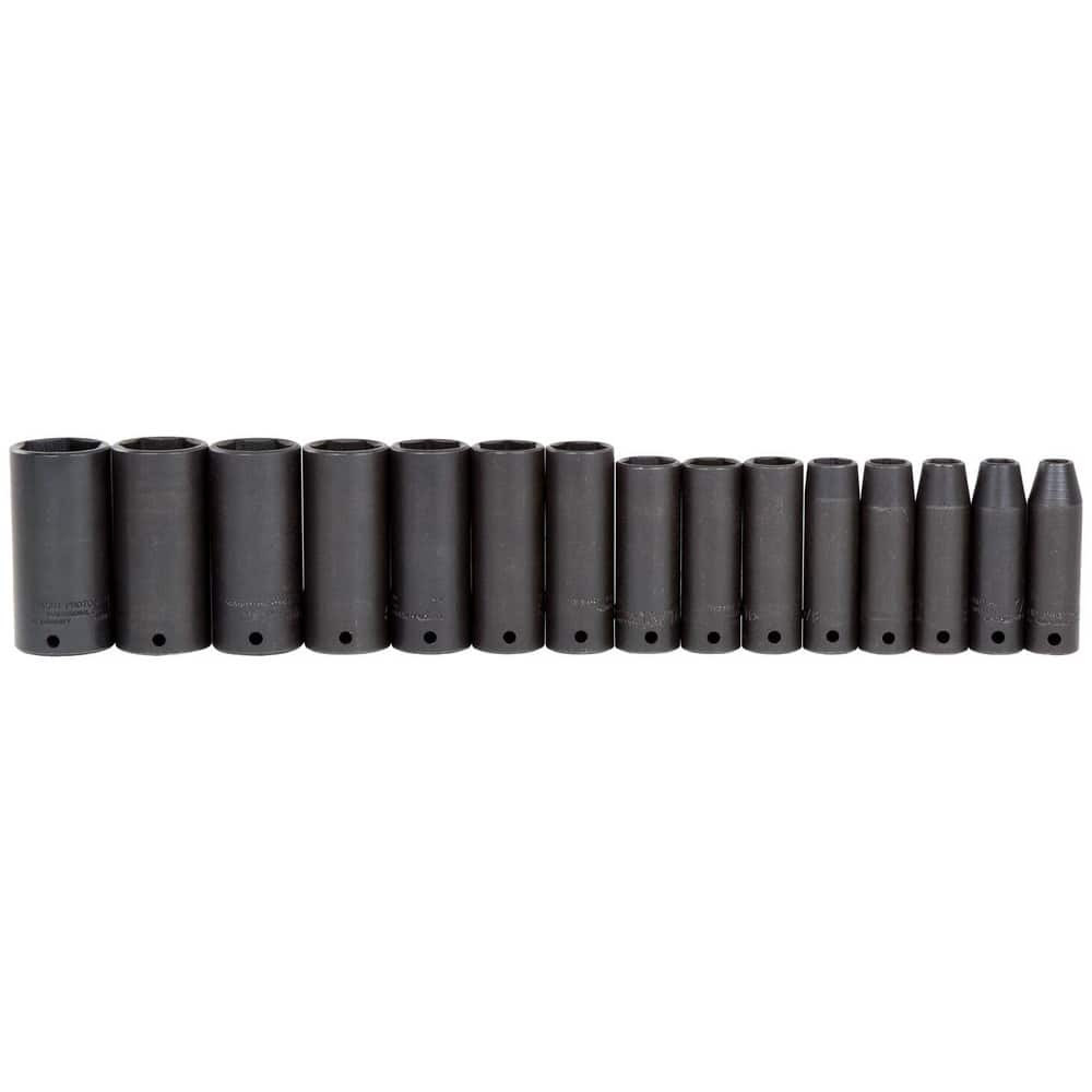 Proto J74117 Deep Impact Thin Wall Socket Set: 15 Pc, 1/2" Drive, 3/8 to 1-1/4" Socket