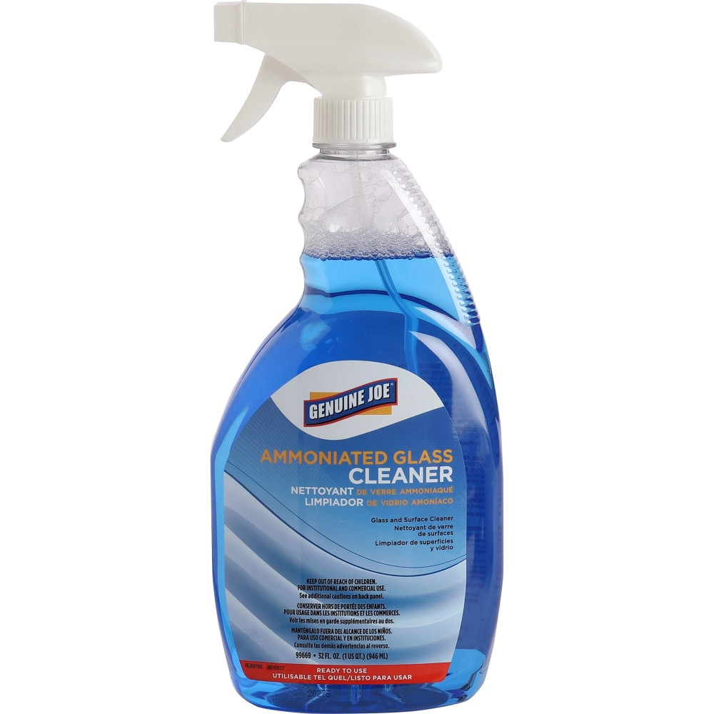 SP RICHARDS Genuine Joe 99669  Ammoniated Glass Cleaner - For Hard Surface - Ready-To-Use - 32 fl oz (1 quart) - 1 Each - Lint-free - Blue