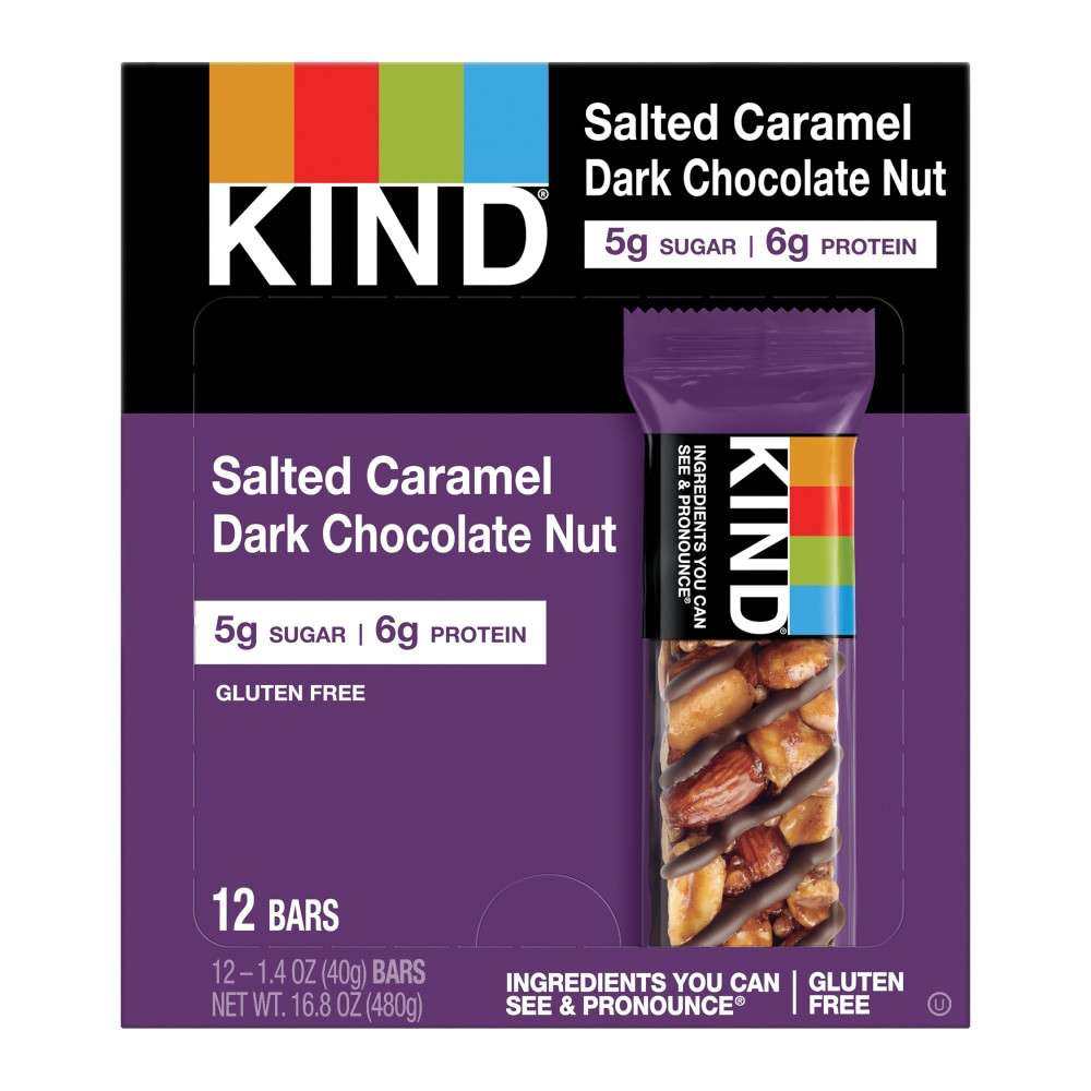 KIND INC. KND26961 KIND Salted Caramel And Dark Chocolate Nut Bars, 1.4-Oz Bars, Box Of 12 Bars
