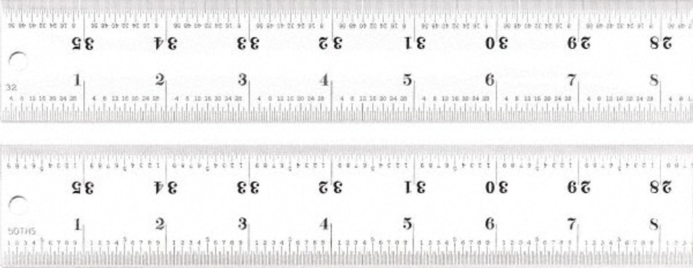 Starrett 51510 Steel Rule: 36" OAL, 16R Graduation, Rigid, 1-1/2" OAW