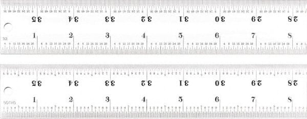 Starrett 51510 Steel Rule: 36" OAL, 16R Graduation, Rigid, 1-1/2" OAW