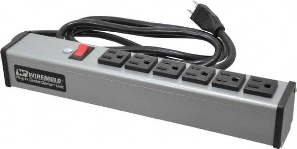 Wiremold UL207BC 6 Outlets, 120 Volts, 15 Amps, 6' Cord, Power Outlet Strip