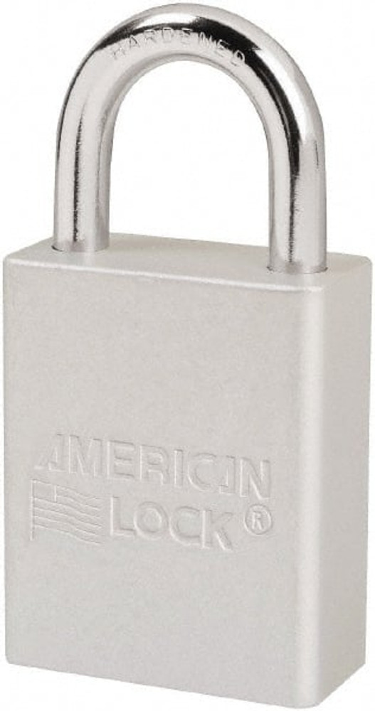 American Lock S1105CLR Lockout Padlock: Keyed Different, Key Retaining, Aluminum, 1" High, Plated Metal Shackle, Silver