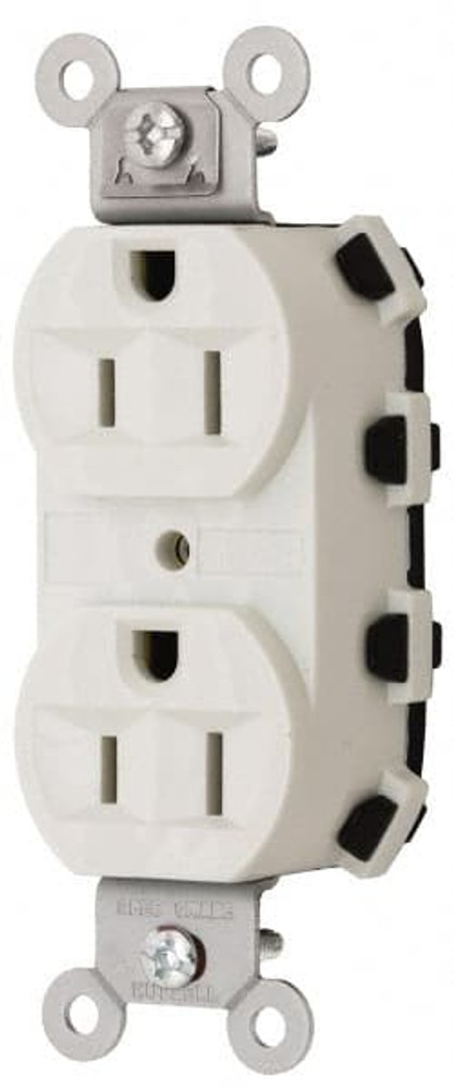 Hubbell Wiring Device-Kellems SNAP5262WA Straight Blade Receptacles; Receptacle Type: Duplex Receptacle ; Grade: Specification ; Color: White ; Grounding Style: Self-Grounding ; Amperage: 15.0000 ; Voltage: 125V AC