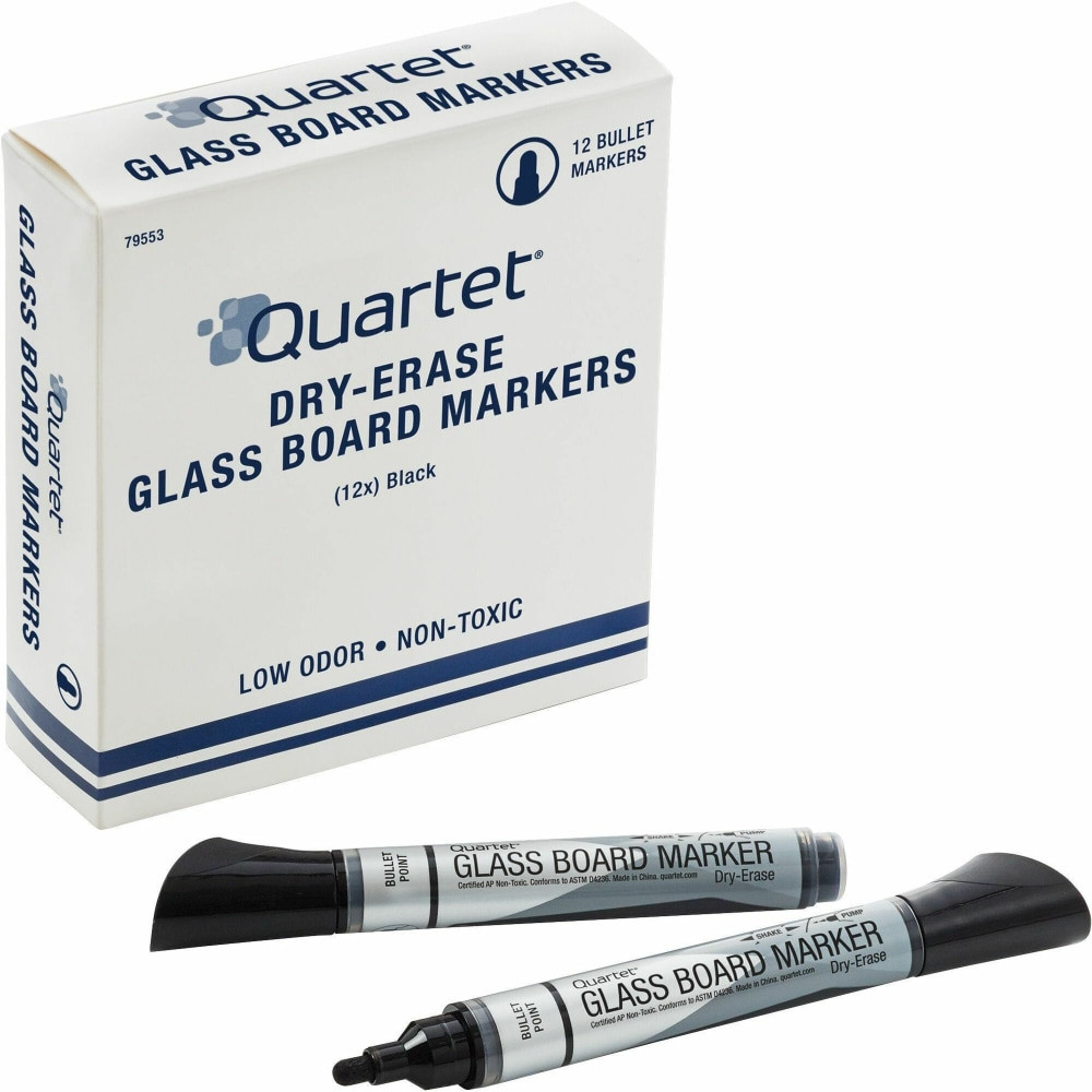 ACCO BRANDS USA, LLC 79553 Quartet Premium Glass Board Dry-Erase Markers, Bullet Tip, Black, Pack Of 12