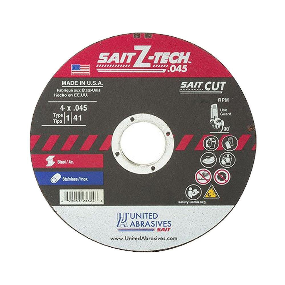 Sait 23323 Cutoff Wheel: Type 01/41, 4" Dia, 0.045" Thick, 5/8" Hole, Zirconia Alumina