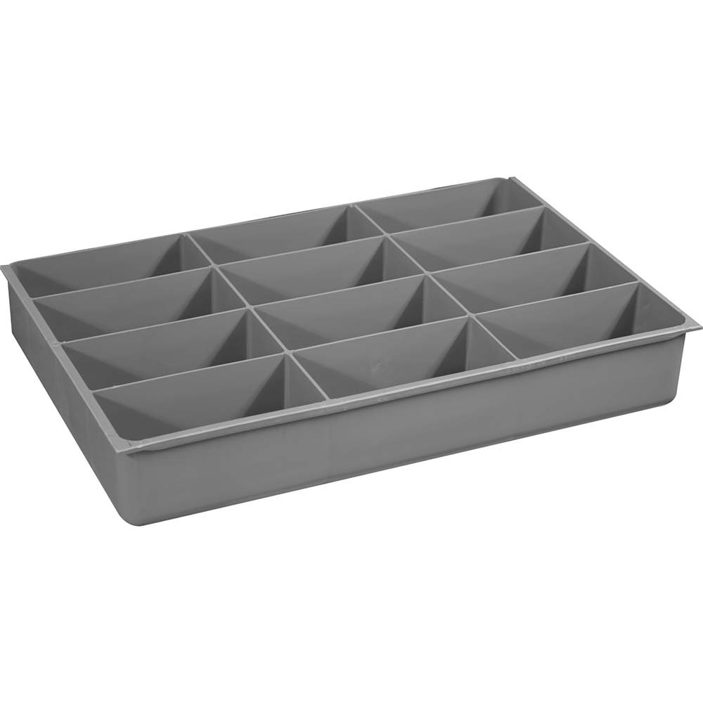 Durham 124-95-12-IND Small Parts Boxes & Organizers; Type: Compartment Box ; Width (Inch): 11-15/16 ; Depth (Inch): 18-1/16 ; Height (Inch): 2-31/32 ; Number Of Compartments: 12 ; Height (Decimal Inch): 2.9687