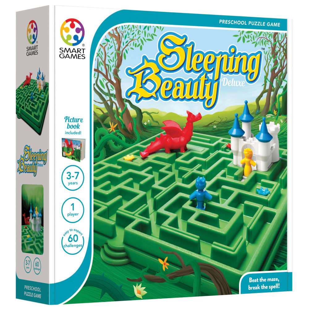 Retell the classic fairy tale to your students with a modern twist while playing the Smart Toys And Games Sleeping Beauty Deluxe Preschool Puzzle Game. Students can play as the knight, Sleeping Beauty or the dragon.  Play as the night or Sleeping Beauty and find the path to escape the castle from the entrance of the maze without getting lost.  Play as the dragon and try to prevent Sleeping Beauty from escaping.  Includes 48 challenges total.