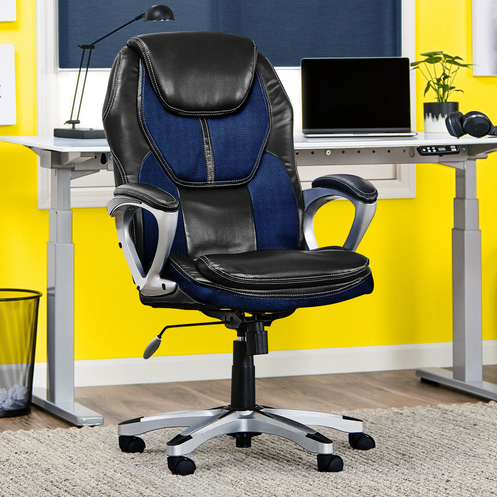 MILLWORK HOLDING CO INC CHR200046 Serta Amplify Bonded Leather/Mesh High-Back Office Chair, Streamline Blue/Silver