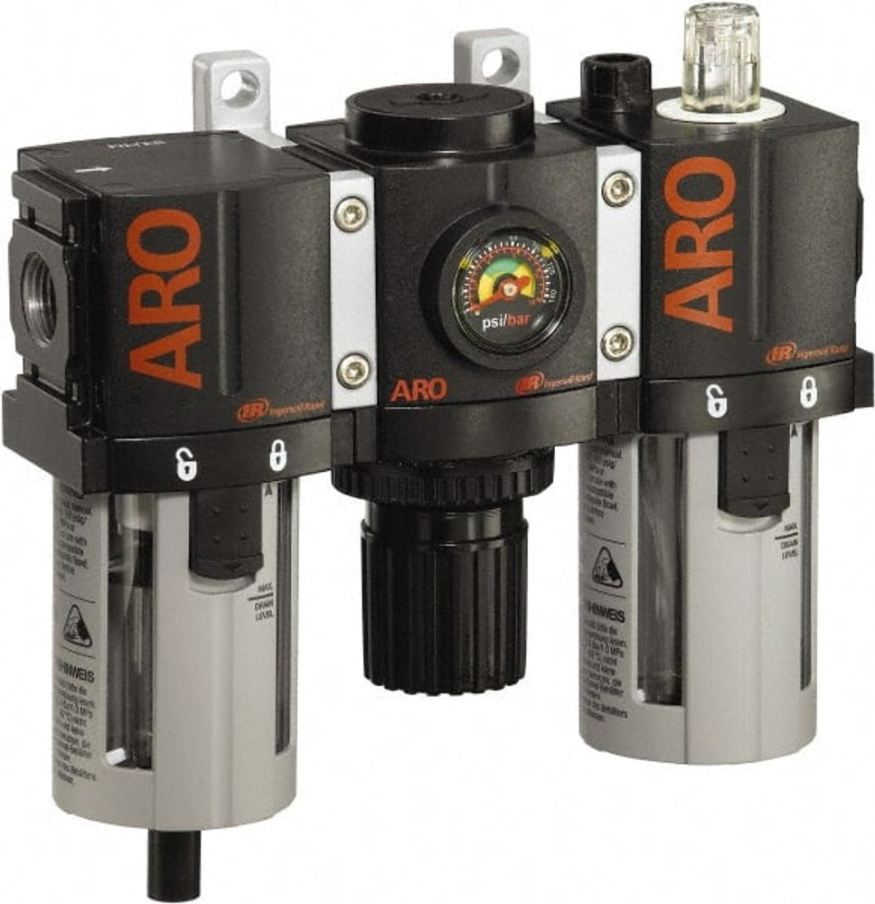 ARO/Ingersoll-Rand C38231-800 FRL Combination Unit: 3/8 NPT, Compact, 3 Pc Filter-Regulator-Lubricator with Pressure Gauge