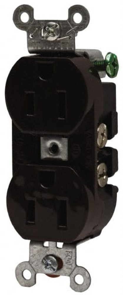 Hubbell Wiring Device-Kellems 5252AG Straight Blade Receptacles; Receptacle Type: Duplex Receptacle ; Grade: Specification ; Color: Gray ; Grounding Style: Self-Grounding ; Amperage: 15.0000 ; Voltage: 125V AC