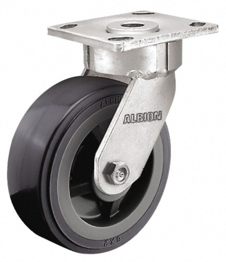 Albion 18PY05201S Swivel Top Plate Caster: Polyurethane, 5" Wheel Dia, 2" Wheel Width, 1,000 lb Capacity, 6-1/2" OAH