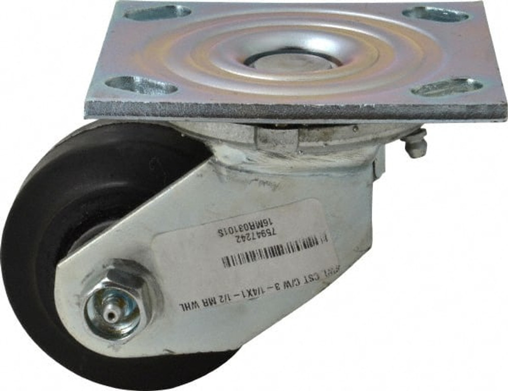 Albion 16MR03101S Swivel Top Plate Caster: Rubber, 3-1/4" Wheel Dia, 1-1/2" Wheel Width, 140 lb Capacity, 4-1/4" OAH