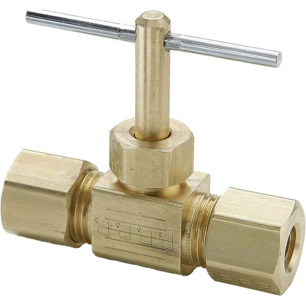 Parker NV105C-4 Needle Valve: Straight, 1/4" Pipe, Compression x Compression End, Brass Body