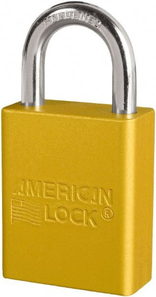 American Lock S1105YLW Lockout Padlock: Keyed Different, Key Retaining, Aluminum, 1" High, Plated Metal Shackle, Yellow