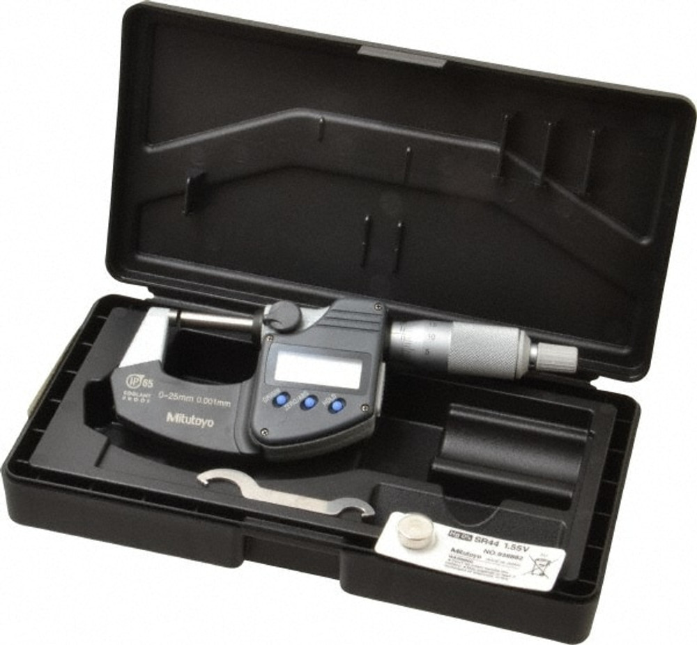 Mitutoyo 293-230-30 Electronic Outside Micrometer: Solid Carbide Measuring Face, IP65