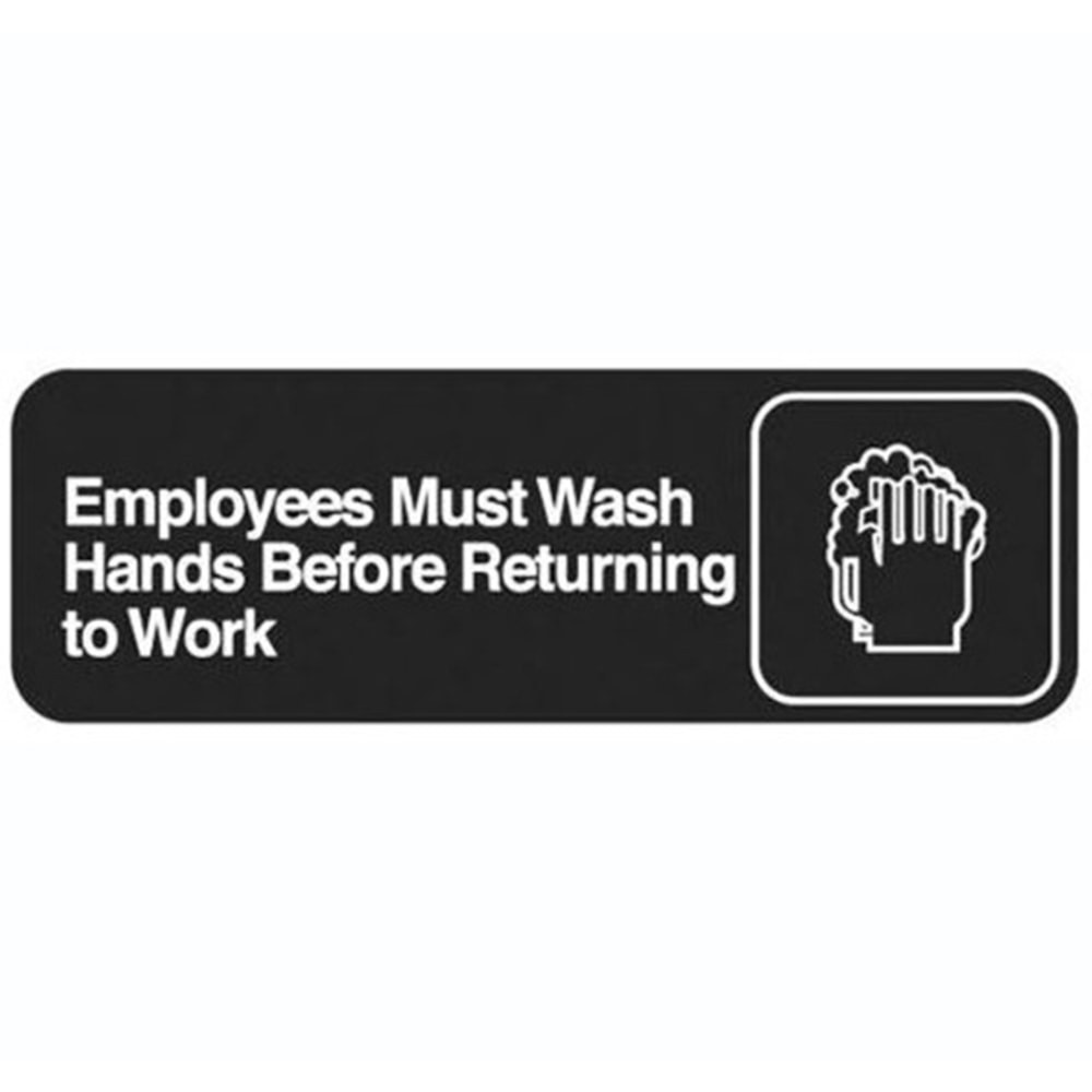 THE VOLLRATH COMPANY 4530 Vollrath Employee Hand Wash Sign, 3in x 9in, Black/White