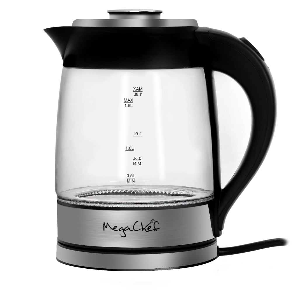 MEGAGOODS, INC. 995111762M MegaChef 1.8 Quart Cordless Glass and Stainless Steel Electric Tea Kettle with Tea Infuser