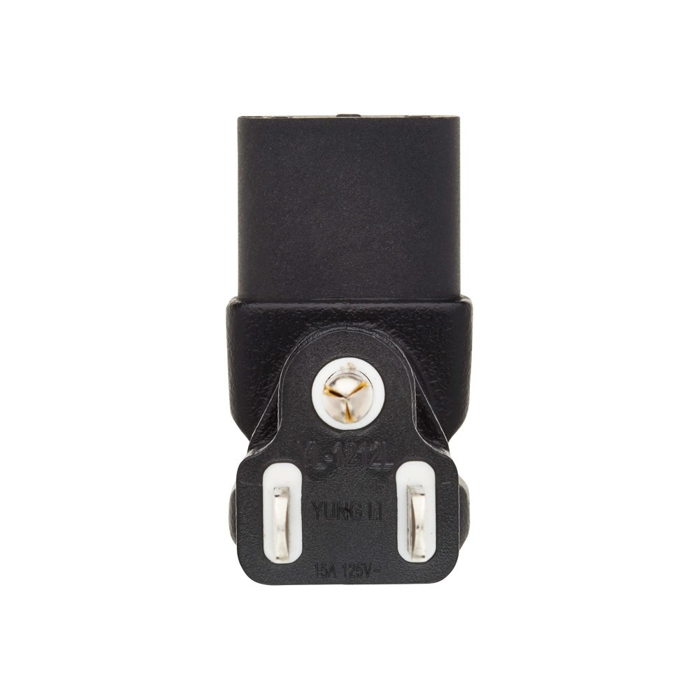 Versatile power compatibility. Fitted with a NEMA 5-15P plug and an IEC 60320 C13 connector, this adapter works with a wide range of devices.  Convenient down-angled design. This adapter features a down-angled connector that helps users connect devices in confined spaces, reducing strain on cables.  Safe and compliant. This power cord adapter meets UL, cUL, RoHS, and REACH standards, ensuring a safe and environmentally friendly choice.
