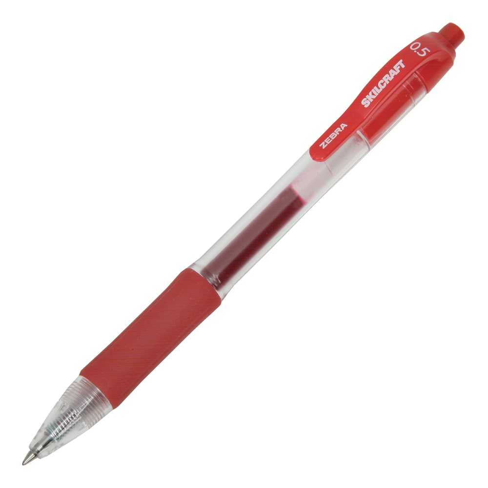 NATIONAL INDUSTRIES FOR THE BLIND NSN6826564 SKILCRAFT Retractable Gel Pens, Fine Point, 0.5 mm, Clear/Red Barrel, Red Ink, Pack Of 12 Pens