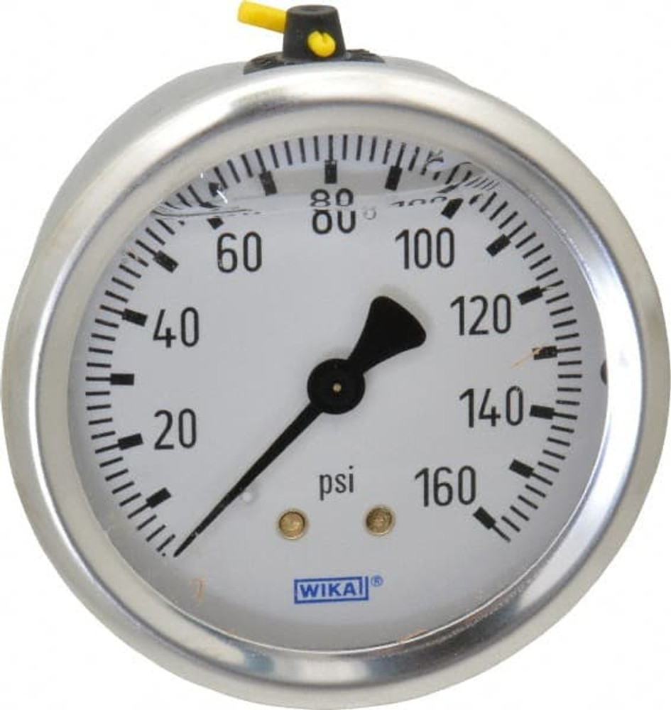 Wika 9767223 Pressure Gauge: 2-1/2" Dial, 0 to 160 psi, 1/4" Thread, NPT, Center Back Mount