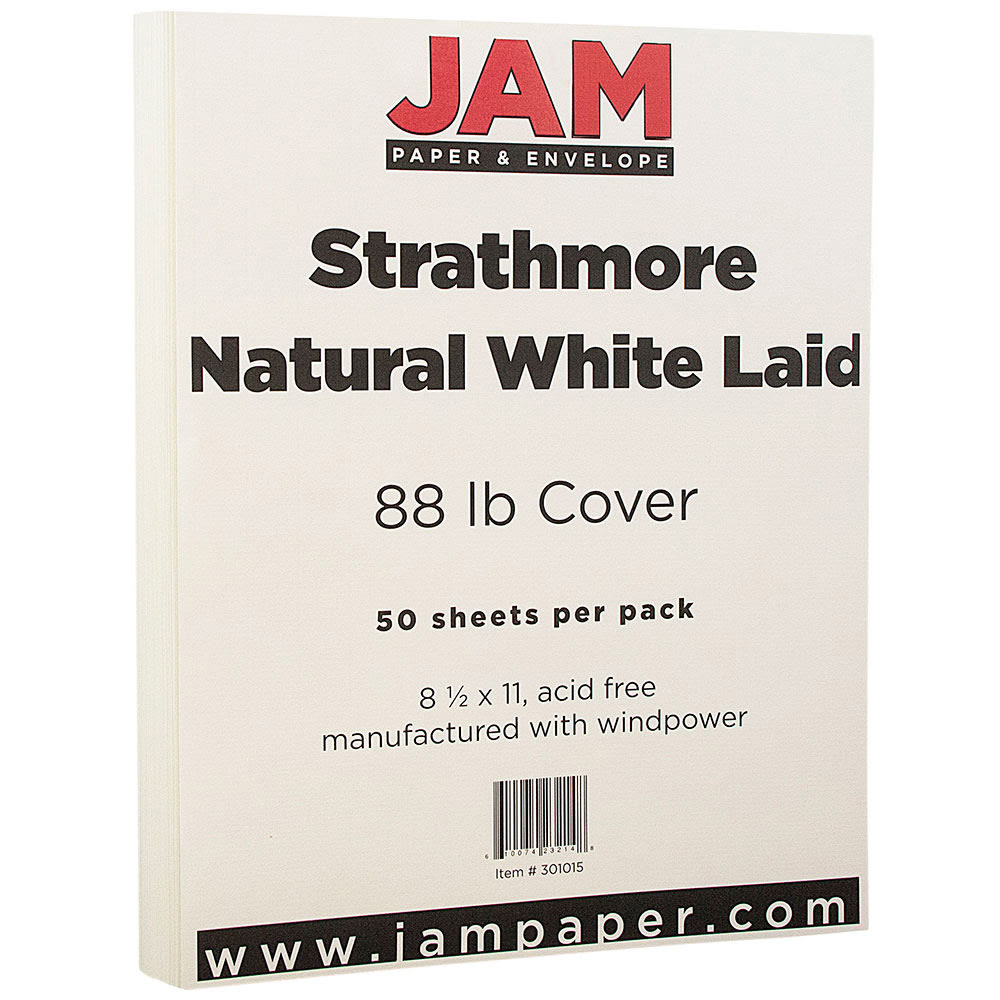 IMSI SOFTWARE PUBLISHING 301015 JAM Paper Card Stock, Strathmore Natural White Laid, Letter (8.5in x 11in), 88 Lb, Pack Of 50