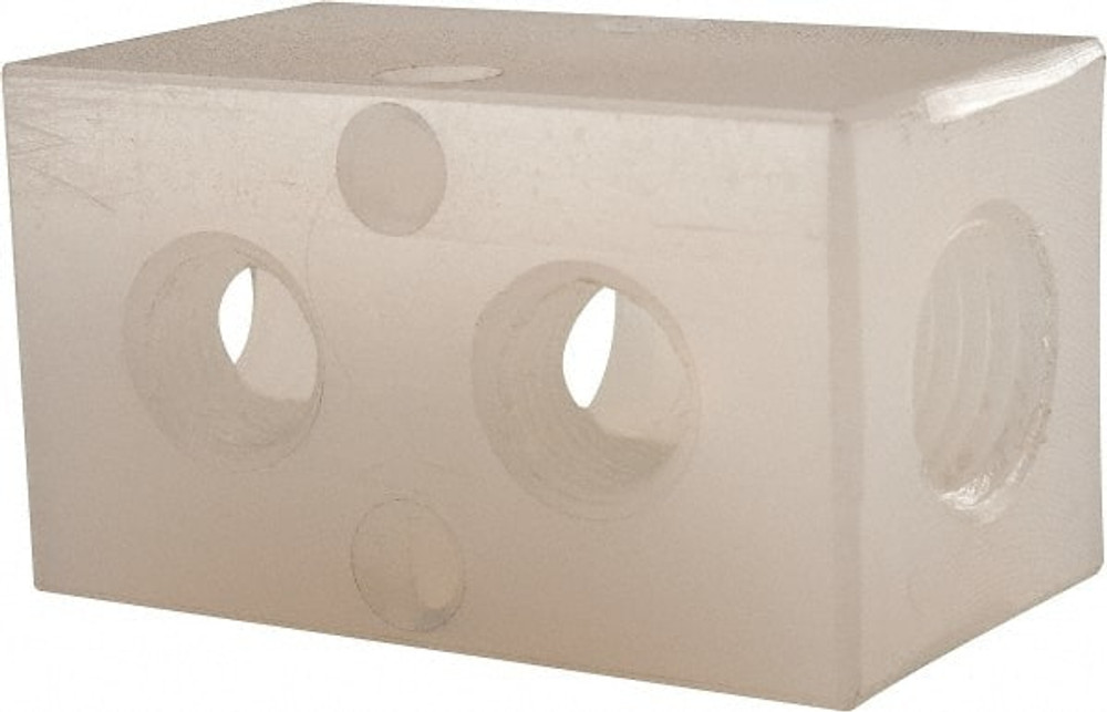 MSC PN02M100 Manifold: 1/4" Inlet, 1/8" Outlet, 2 Inlet Ports, 2 Outlet Ports, 1.75" OAL, 1" OAW, 1" OAH