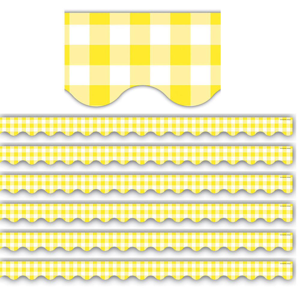Create a unique bulletin board theme with the Teacher Created Resources Scalloped Border Trim Pack. These vibrant border trim strips are made of acid-free paper and help liven up your classroom.  Scalloped border trim helps liven up any classroom.  Made of acid-free paper.  Creates themes for bulletin boards, walls, windows and projects.  Each pack has 12 pieces. Sold as 6 packs for a total of 72 strips.