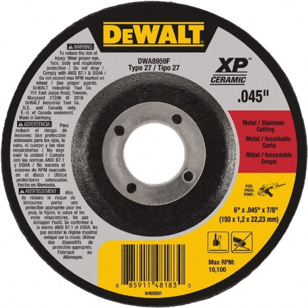 DeWALT DWA8959F Depressed Grinding Wheel:  Type 27,  6" Dia,  7/8" Hole,  Aluminum Oxide