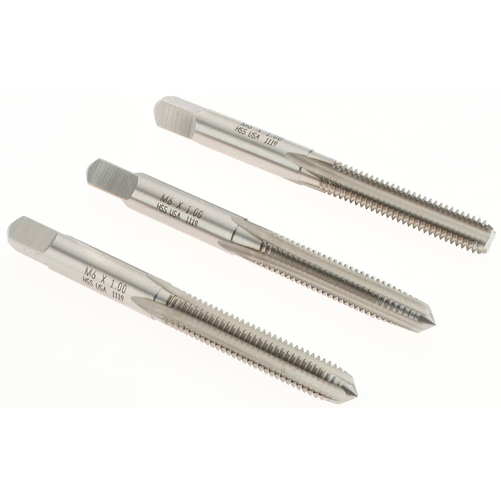 MSC 20424 Tap Set: M6 x 1 Metric Coarse, 4 Flute, Bottoming Plug & Taper, High Speed Steel, Bright Finish