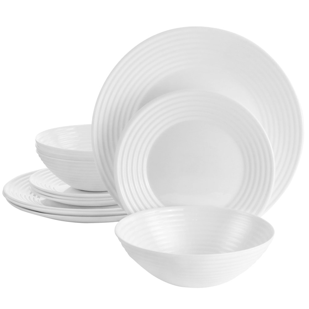 GIBSON OVERSEAS INC. 995117668M Gibson Ultra Patio 12-Piece Tempered Opal Glass Dinnerware Set, White