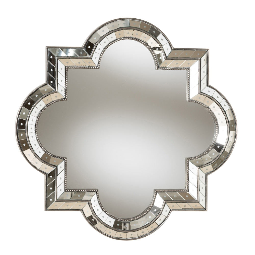 WHOLESALE INTERIORS, INC. 2721-8886 Baxton Studio Art Deco Quatrefoil Accent Wall Mirror, 34in x 34in, Antique Silver