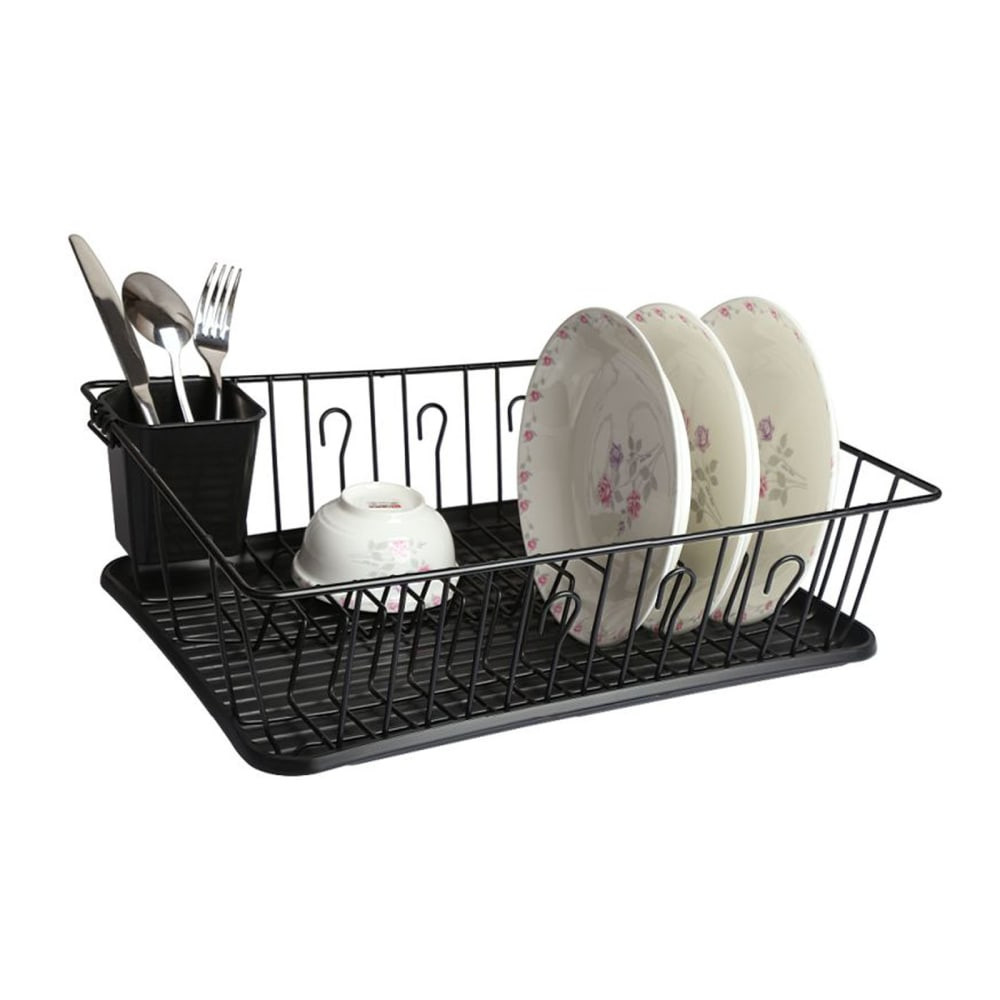 MEGAGOODS, INC. MegaChef 99596408M  Dish Rack With 14 Plate Positioners And Detachable Utensil Holder, 17-1/2in, Black