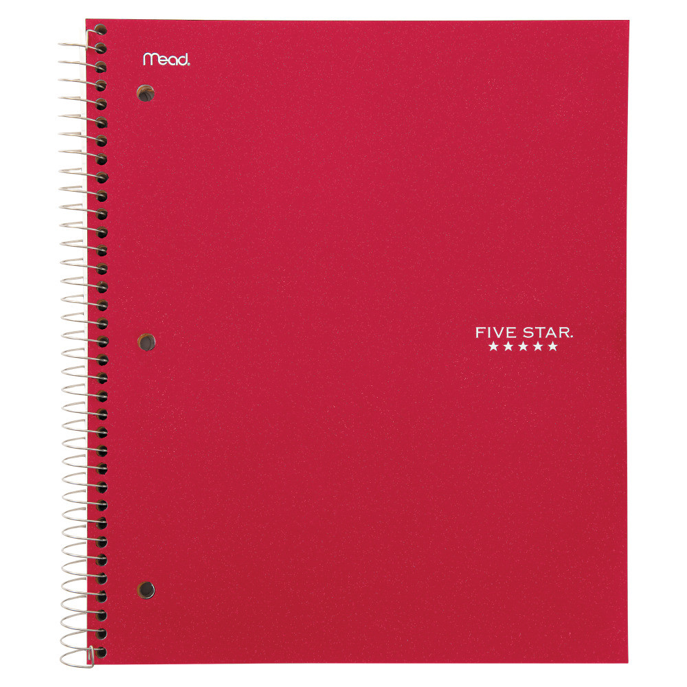 Take down notes for class with this Five Star notebook. Reinforced dividers can be used to separate subjects so you can organize notes from different classes.  Contains ink bleed-resistant sheets for legibility.  2 dividers, each with 2 pockets, store letter-size notes and hand-outs.  Dividers are reinforced to help prevent tearing.  Neat Sheet perforated pages make it easy to tear out assignments.  Spiral lock wire binding helps prevent coil snags on your clothes or in your backpack.