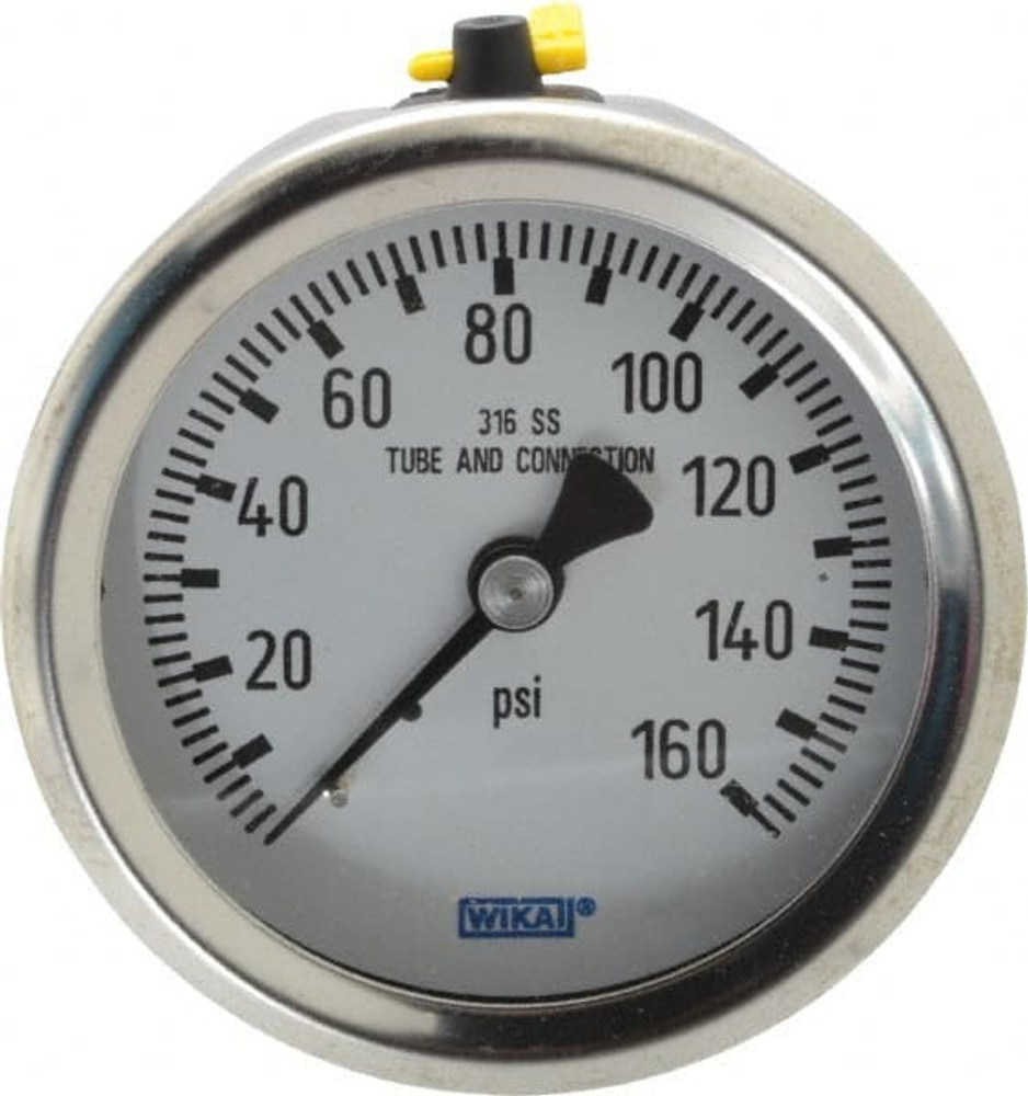 Wika 9768319 Pressure Gauge: 2-1/2" Dial, 0 to 160 psi, 1/4" Thread, NPT, Center Back Mount