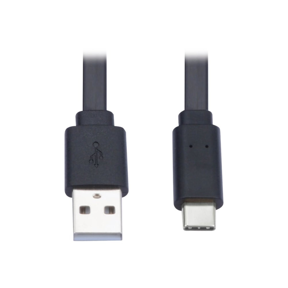 TRIPP LITE U038-003-FL  USB-A to USB-C Flat Cable (M/M), Black, 3 ft. (0.9 m) - First End: 1 x Type A Male USB - Second End: 1 x Type C Male USB - 480 Mbit/s - Nickel Plated Connector - Gold Plated Contact - Black